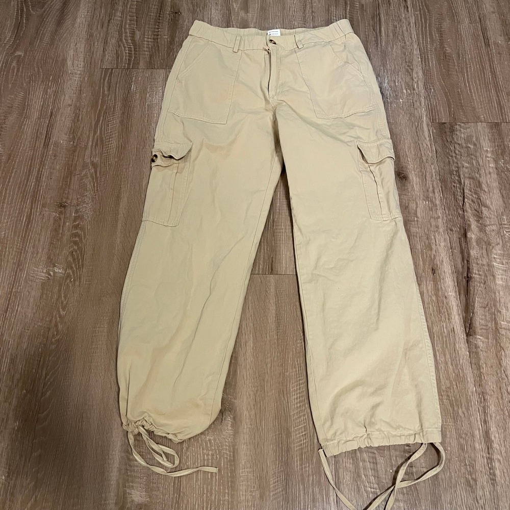 Mens Cargo Pants Size Large Tan Khaki Polyester Spandex Utility Work Unbranded